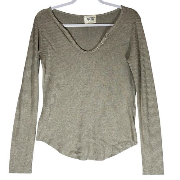 Nation LTD Ribbed Henley Long Sleeve Top Sz S Tan Neutral Minimalist Layer‎ Peru - Picture 1 of 10